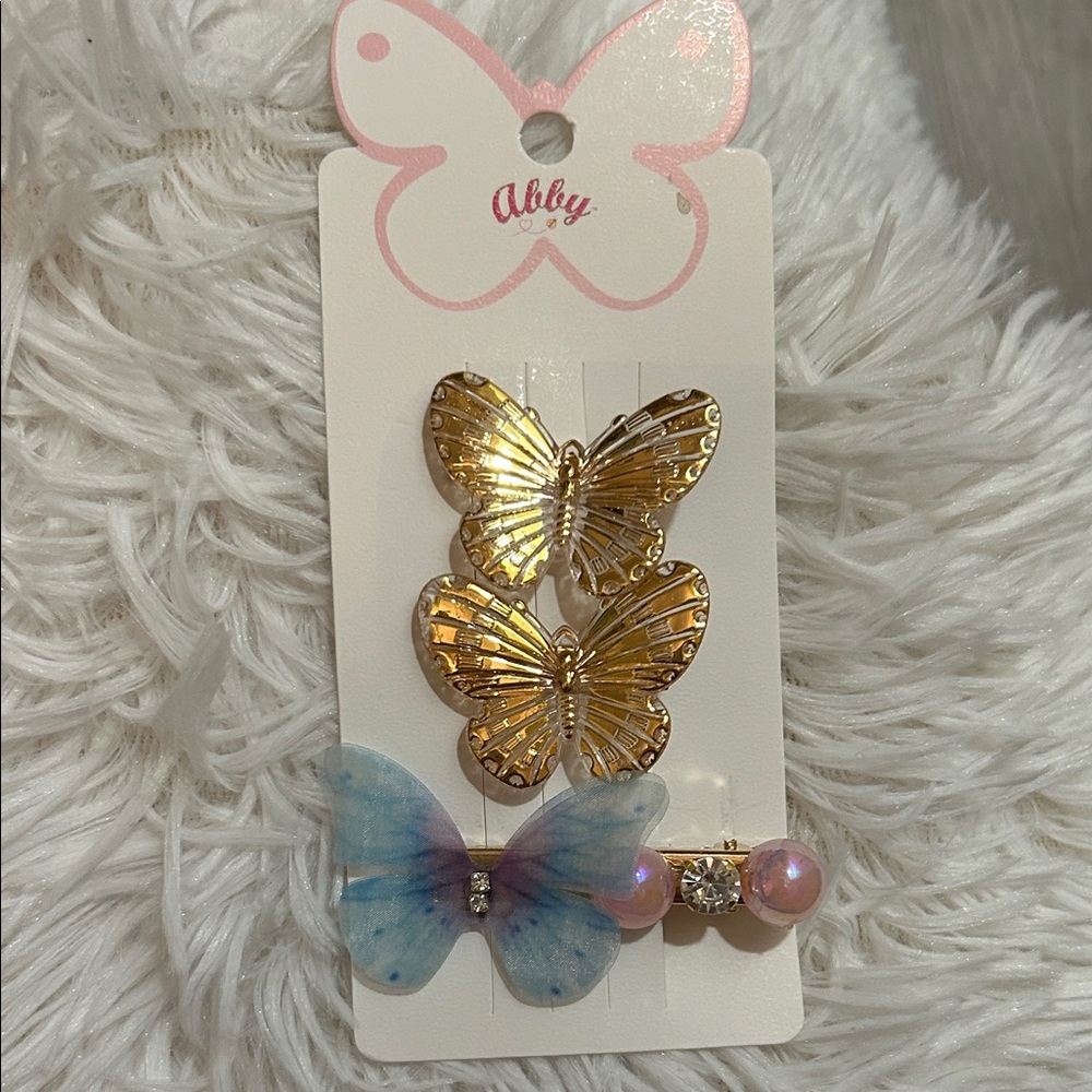 Gold and Blue Butterfly Hair Clips Set